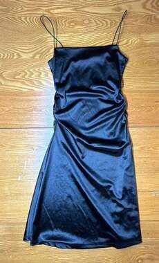 DIVIDED H&M Black Satin Cowl Neck Ruched Mini Slip Dress XS